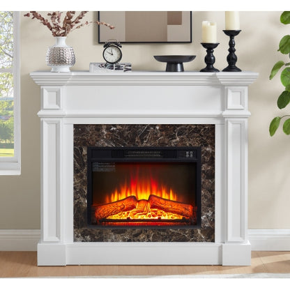 Electric Fireplace with Mantel, Fireplace Mantel, Fireplace Heater Freestanding, Realistic Stacked Stone Surround with Remote Control Timer LED Flame