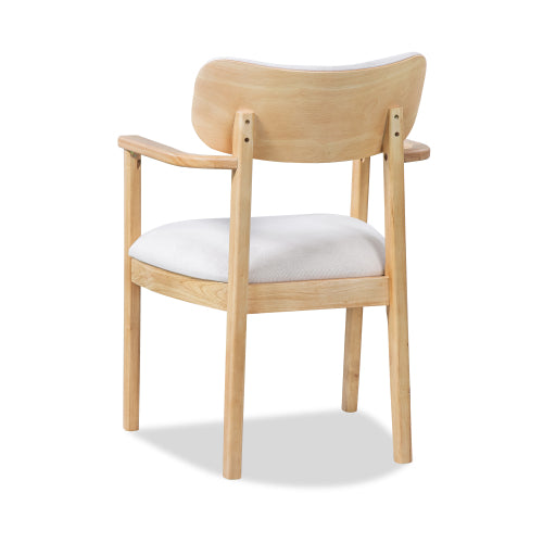 Upholstered Dining Chair Set of 2, Natural Rubberwood Frame, Beige Fabric