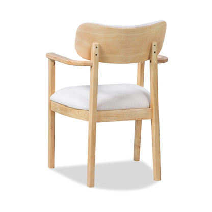 Upholstered Dining Chair Set of 2, Natural Rubberwood Frame, Beige Fabric