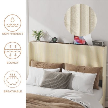 Queen Size Platform Bed , Metal Bed Frame with Charging Station, No Box Spring Needed, (Beige), Noise Free,Easy Assemble.