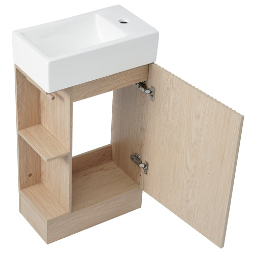 18.6" Bathroom Vanity with Sink, Bathroom Vanity Cabinet with Two-tier Shelf, Left or Right Orientation, Natural (Old Sku:WF308491AAN)