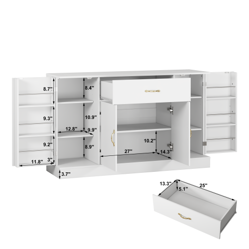 Sideboard Buffet Cabinet with Storage, Large Kitchen Storage Cabinet with 1 Drawer and 4 Doors, Modern Coffee Bar for Kitchen Dining Room, White
