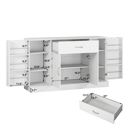 Sideboard Buffet Cabinet with Storage, Large Kitchen Storage Cabinet with 1 Drawer and 4 Doors, Modern Coffee Bar for Kitchen Dining Room, White