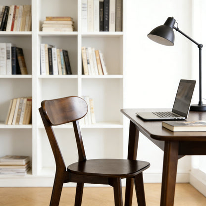 Solid Wood Dining Chairs with Curved Backs and Adjustable Feet, Set of 2, Walnut