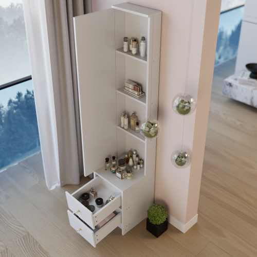 63 inch  Full-Length Dressing Mirror Cabinet, Jewelry & Cosmetic Organizer, 48 inch  Mirror, Multi-Layer Storage, EPA/GCC/UL
