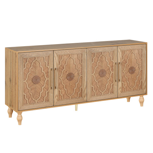 Natural Wood Carved Flower Door Large Storage Cabinet Metal Handle Household Multi-Scene Practical Sideboard Cabinet