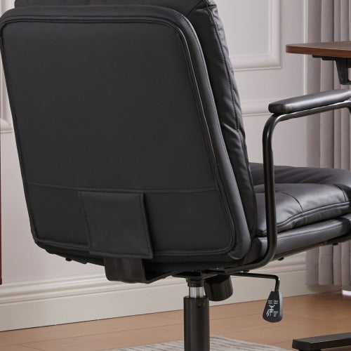 Office Chair,Mid Back Home Office Desk Task Chair with Wheels and Arms Ergonomic PU Leather Computer Rolling Swivel Chair with Padded Armrest,The back of the chair can recline 40¡ã (Black),SW1741BK