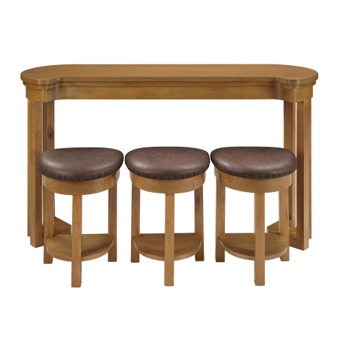 4 Piece Bar Table Set with3 PU Upholstered Bar Stools, Breakfast Table with 3 Padded Stools Solid Wood Counter Height Dining Table Set for Living Room, Dining Room. Natural