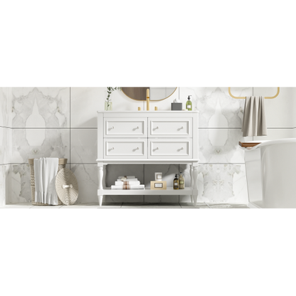 36" Bathroom Vanity Cabinet with Sink Combo Set, Undermount Ceramic Sink, Free Standing Vanity Set with 4 Drawers, Solid Wood Frame Bathroom Cabinet, White