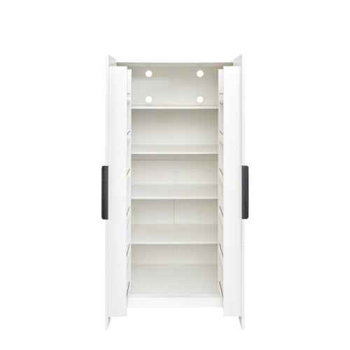 62.99 Inch White Freestanding Kitchen Pantry Cabinet Multi-Layer Partition Melamine Finish Household Storage Sideboard