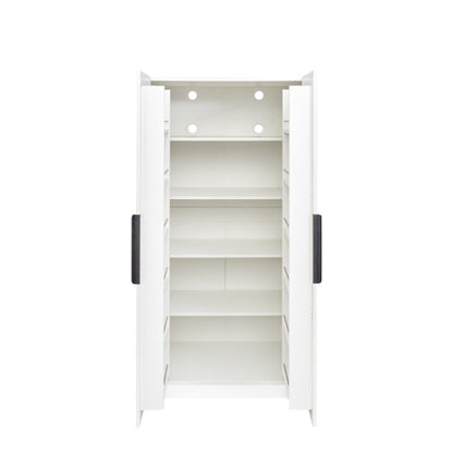 62.99 Inch White Freestanding Kitchen Pantry Cabinet Multi-Layer Partition Melamine Finish Household Storage Sideboard