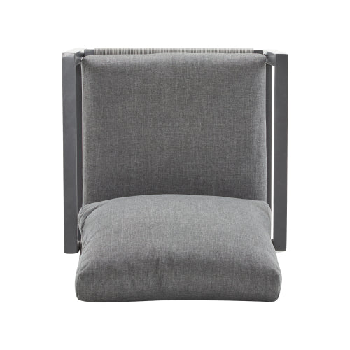 Gray Aluminum Lounge Chair with Sleek Rope Accents and Comfortable Cushions, Perfect for Modern Outdoor and Indoor Spaces