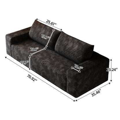 71 inch  Black Corduroy 3-Seater Deep-Seat Sofa, No Assembly