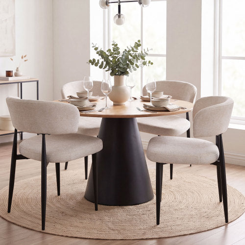 Curved Back Chenille Dining Chairs with Metal Legs, Set of 2, Beige