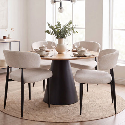 Curved Back Chenille Dining Chairs with Metal Legs, Set of 2, Beige