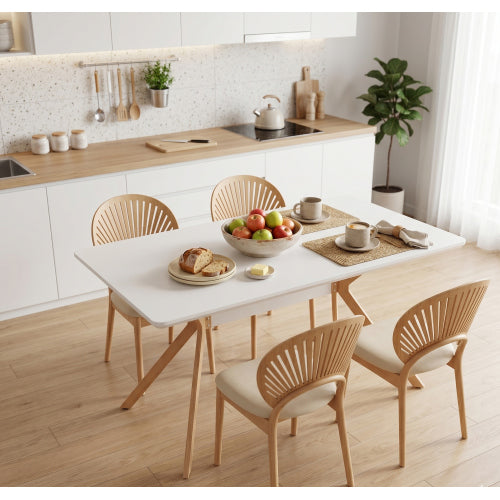 Modern Minimalist Dining Table with MDF Top and Metal Legs, White