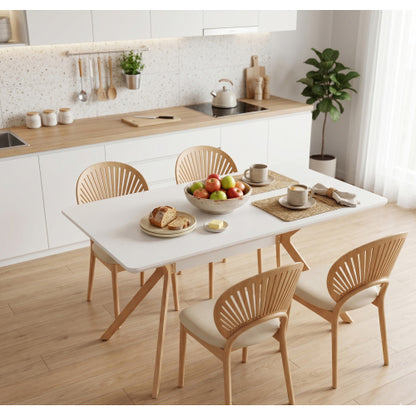 Modern Minimalist Dining Table with MDF Top and Metal Legs, White