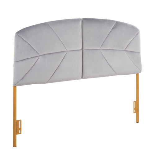 Headboard in Gold Steel and Grey Velvet by