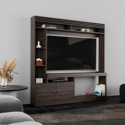71 Inch Dark Walnut Freestanding Multi-Function Entertainment Center with 8 Storage Shelves