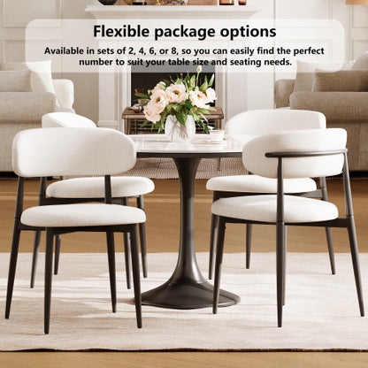 Set of 2 Beige Fabric Metal Dining Chairs, Farmhouse Style Rustic Chairs 250lb Capacity