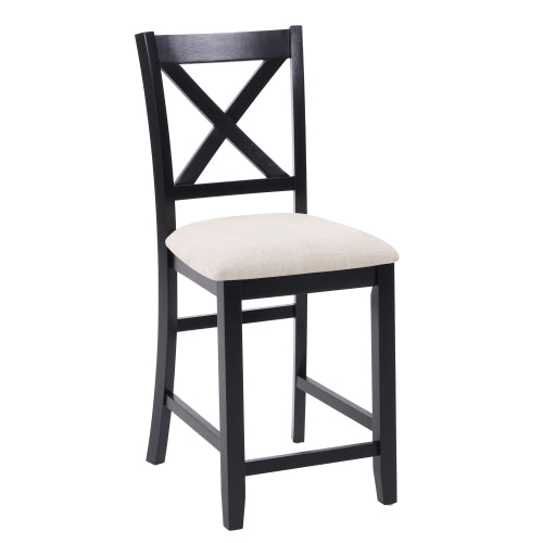 Set of 4 Counter Height X-Back Dining Chairs, Rubberwood, Black & Beige Two-Tone, Linen Padded Seat,330lbs