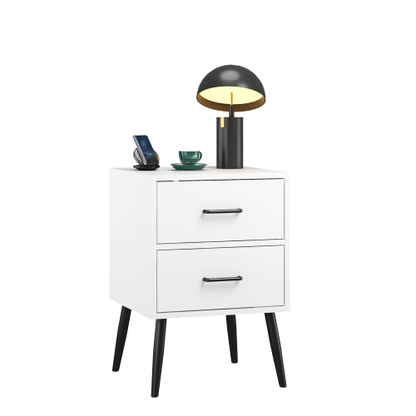 2-Drawer Nightstand with Metal Legs and Metal Handles, Modern White Bedside Table, Small End Table for Bedroom, Living Room or Apartment