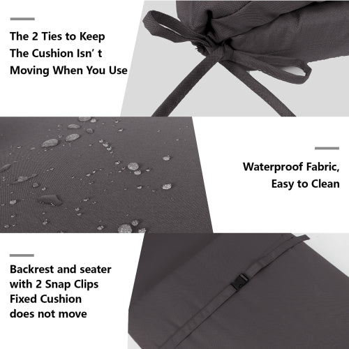 2PCS Set Outdoor Lounge Chair Cushion Replacement Patio Funiture Seat Cushion Chaise Lounge Cushion-grey