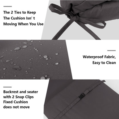 2PCS Set Outdoor Lounge Chair Cushion Replacement Patio Funiture Seat Cushion Chaise Lounge Cushion-grey