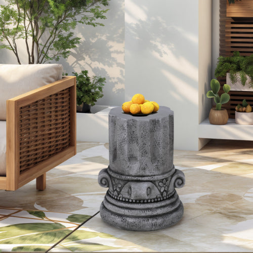 Cement Outdoor End Tables for Patio, GardenAccent Table, Modern Small Round Side Tablefor Outside, Tree Stump Garden Stool DrumTable indoor and Outdoor
