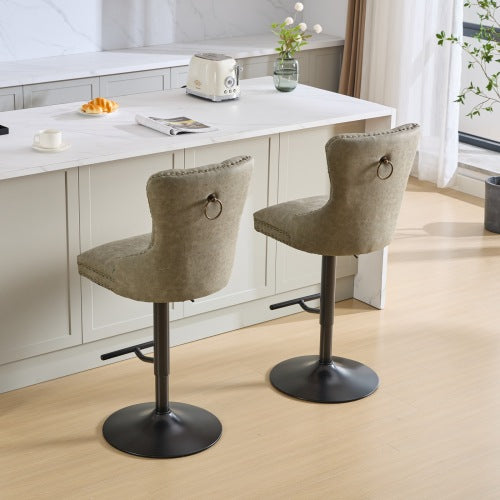Furniture,Aged and Retro PU Swivel Barstools Adjusatble Seat Height from 26-33 Inch, Modern Bar Stools with Backs Comfortable Tufted for Home Pub and Kitchen Island (Olive Green,Set of 2)