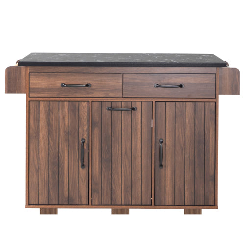 Walnut Brown Rolling Kitchen Island Cart With Trash Can Storage