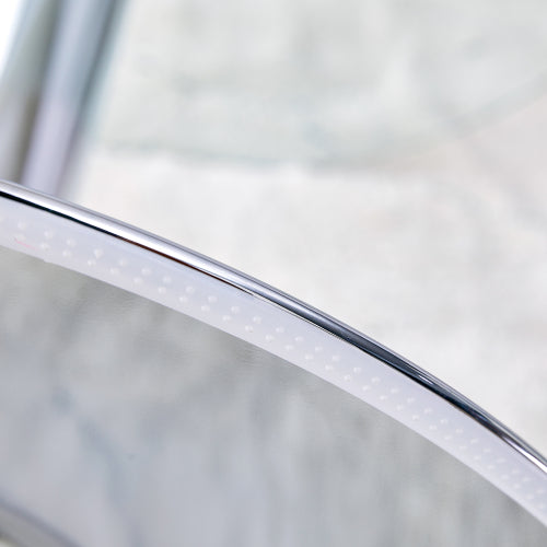 A glass tabletop with a diameter of 35 inches and a modern minimalist circular dining table with electroplated silver metal legs. Suitable for restaurants, living rooms, and conference rooms.