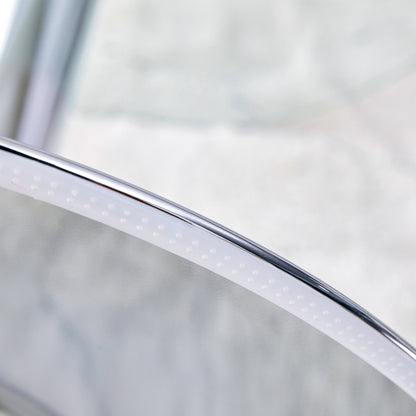 A glass tabletop with a diameter of 35 inches and a modern minimalist circular dining table with electroplated silver metal legs. Suitable for restaurants, living rooms, and conference rooms.