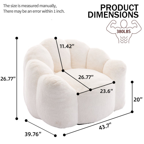 White Lotus-Shape Compression Bean Bag Sofa with Pull Ring, No Assembly