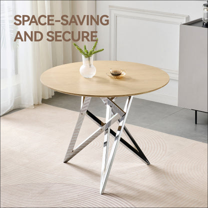 Small Round Dining Table with Silver Metal Legs, Burlywood