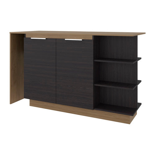 Kitchen Bar Counter with Shelves and Cabinets, Black Wengue / Natural Oak