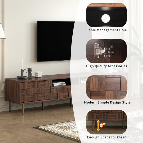 78.7 Inch Dark Brown Mid-Century TV Stand 2 Drawer Media Cabinet Fits 85 Inch Large TV