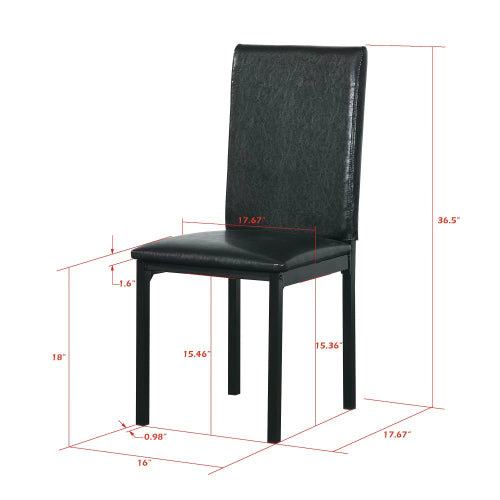 5-Piece Black Metal Dining Set, Faux Marble Top Table & 4 Dark Brown Faux Leather Chairs