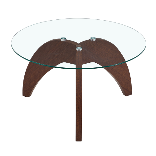 Claw Leg Round Glass Coffee Table Walnut MDF 27.5 Inch Load 300 lbs