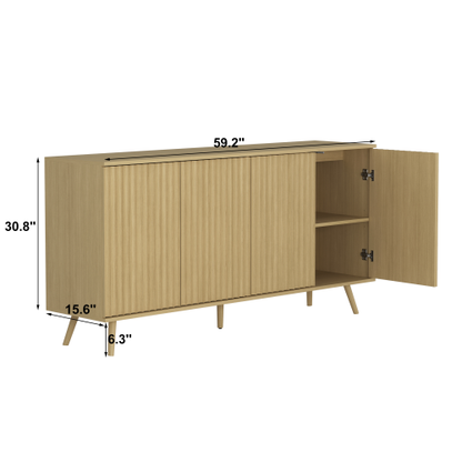 Sideboard Buffet Cabinet with Storage, Long Sideboard Storage Cabinet with 4 Doors, Wood Credenza Console Coffee Bar Cabinets with Adjustable Shelves for Living Room Kitchen Dining Room Natural
