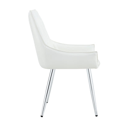 Set of 2 White Crocodile Pattern PU Dining Chairs, Diamond Tuft Chrome Metal Leg 400lbs Luxury Accent Chairs