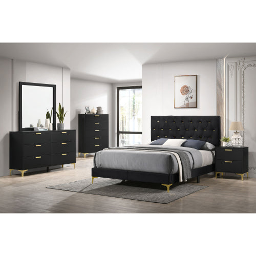 Black and Gold 2 Drawer Nightstand, Modern Bedside Table with Gold Metal Legs, Storage Cabinet for Bedroom