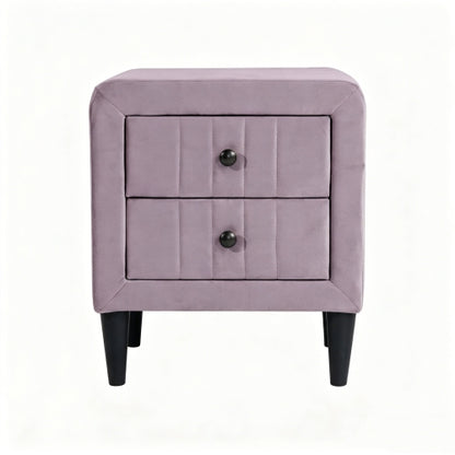 Light Pink Velvet 2-Drawer Upholstered Nightstand, 20inchW, Black Tapered Legs
