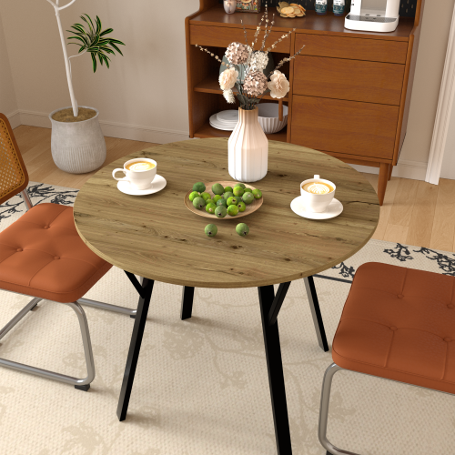 35.43 Inch Round Dining Table with MDF Top and Black Metal Legs