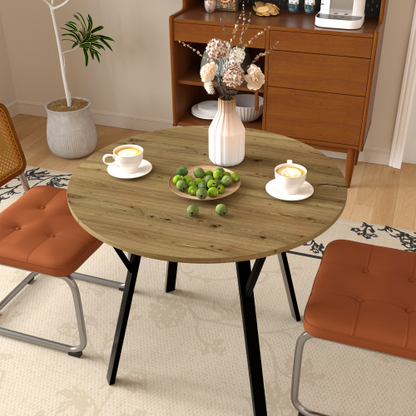 35.43 Inch Round Dining Table with MDF Top and Black Metal Legs