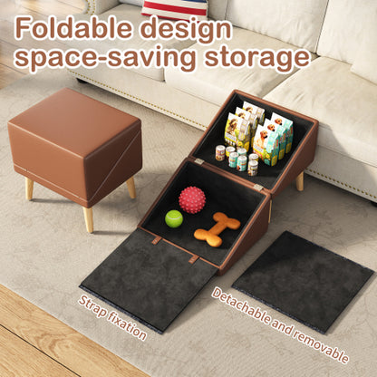 Brown 3-in-1 Foldable Pet Ottoman Dog Ramp, Anti-Slip Pet Stairs with Hidden Storage for Dogs & Cats