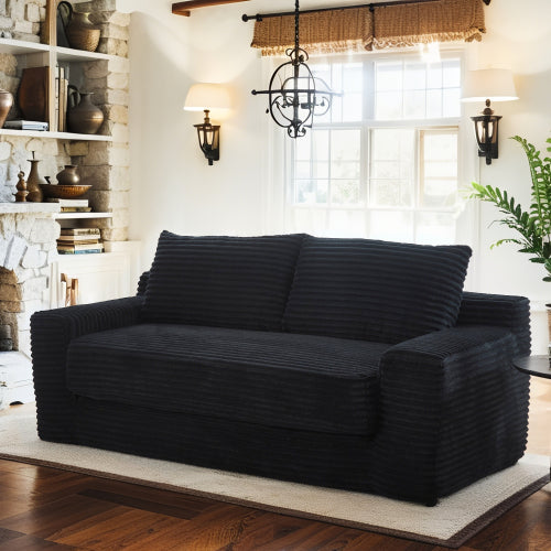 Black Memory-Foam Compressed Corduroy Convertible Loveseat, No Assembly