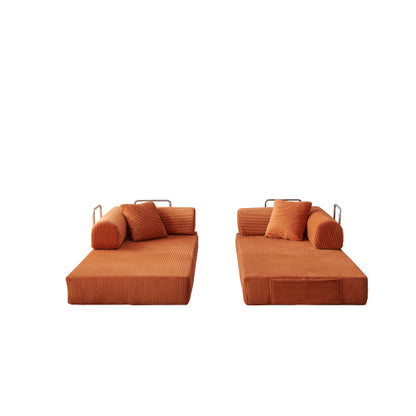 78.8 inch  Orange Corduroy Convertible Compression Boneless Floor Sofa-Bed