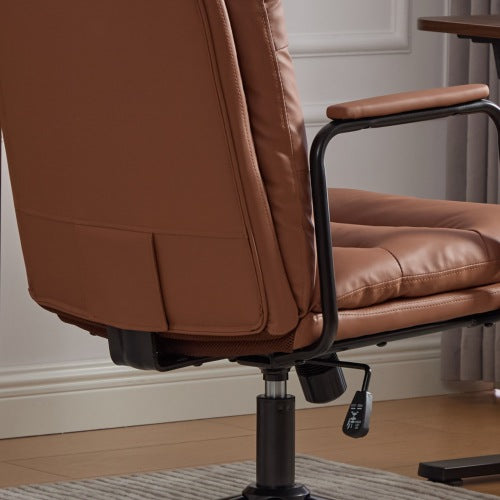 Office Chair,Mid Back Home Office Desk Task Chair with Wheels and Arms Ergonomic PU Leather Computer Rolling Swivel Chair with Padded Armrest,The back of the chair can recline 40°(Brown)