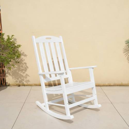 Rocking chair white color, suitable for all seasons: Outdoor lounge chair, made of sturdy HIPS material